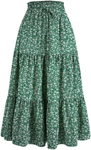Petite Midi Skirt Maxi Spring Flowy Boho Comfy Tiered Western Pleated Midi Skirts for Women