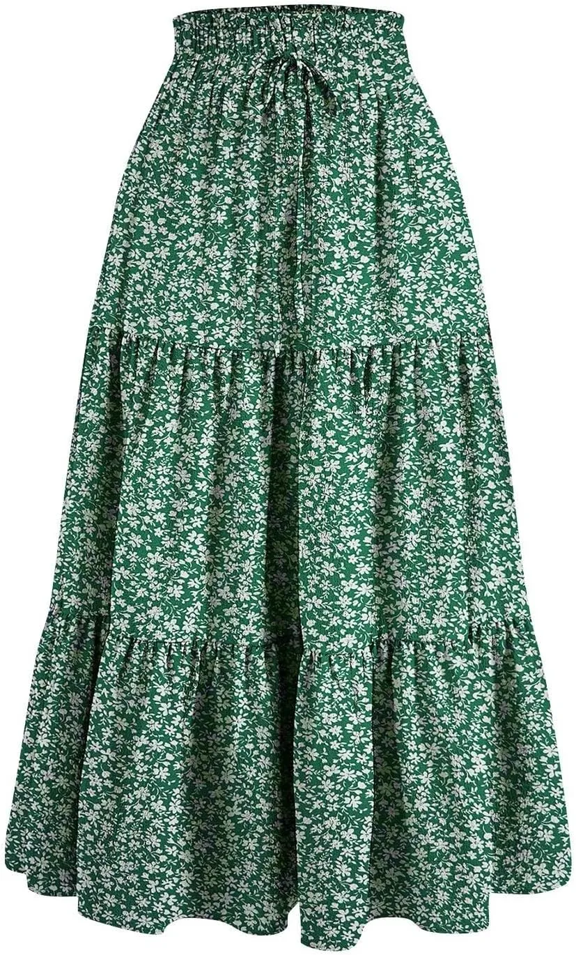 Petite Midi Skirt Maxi Spring Flowy Boho Comfy Tiered Western Pleated Midi Skirts for Women