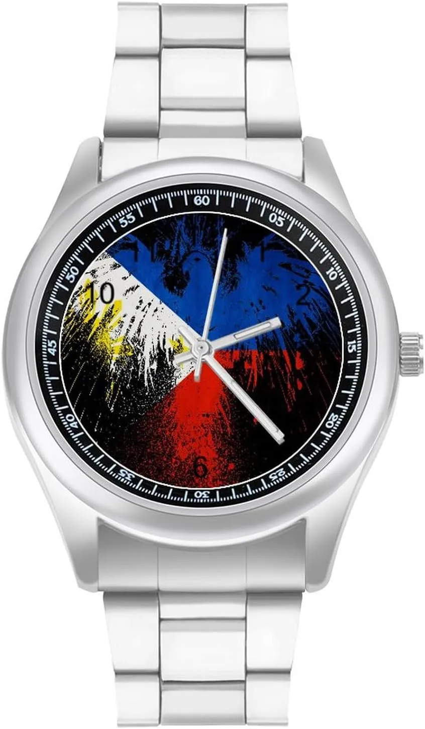 Philippines Eagle Flag Casual Wrist Watches for Men Classic Business Dress Watch Big Face for Work Gym