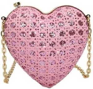 Pink Heart Purse for Women Cute Rhinestone Clutch with Metal Chain Cross Body Sparkle Purse Evening Clutch for Wedding