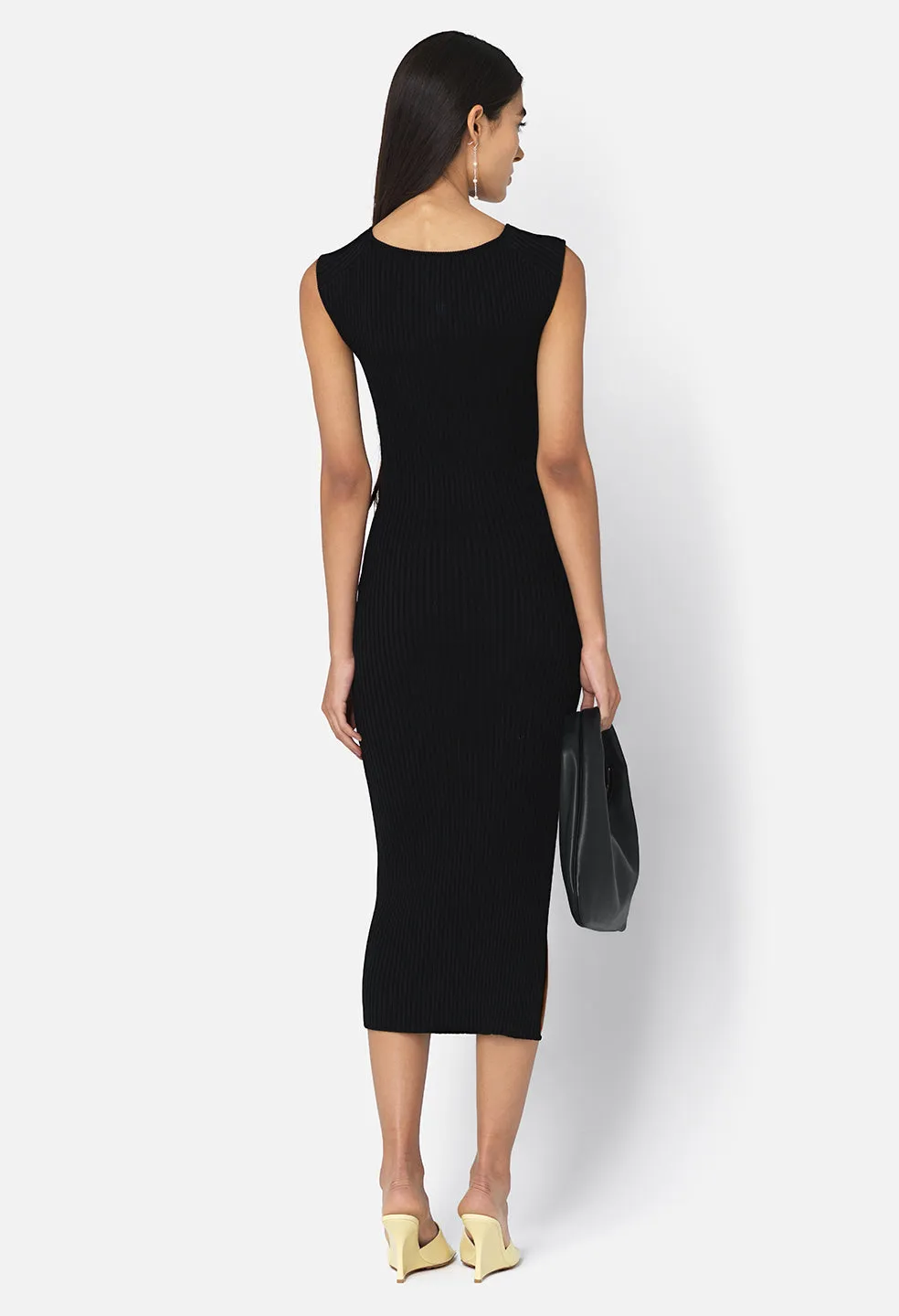 Piper Silk Rib Twist Dress / Black