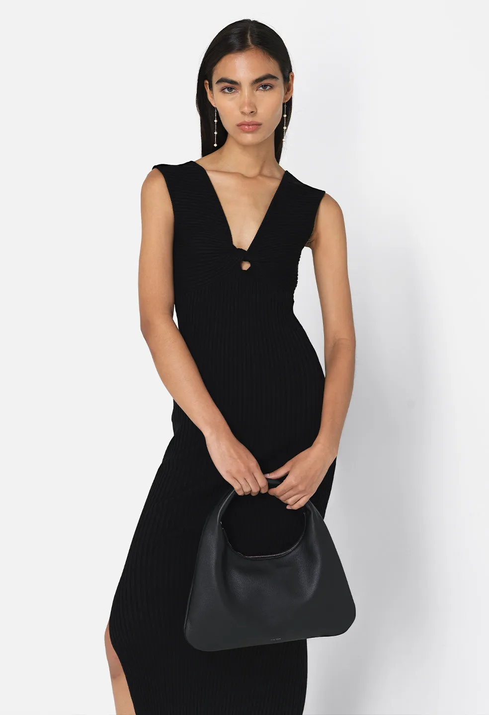Piper Silk Rib Twist Dress / Black