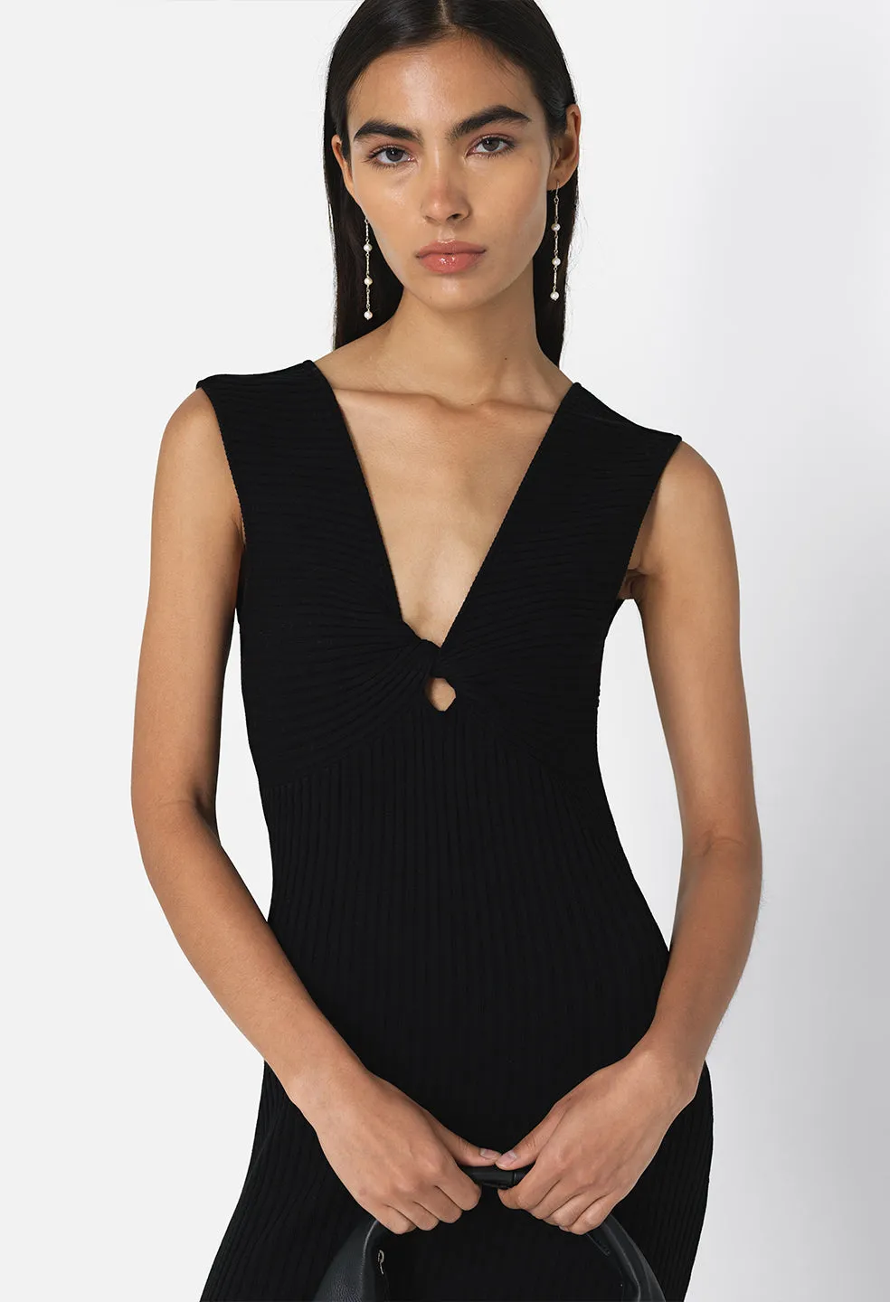Piper Silk Rib Twist Dress / Black