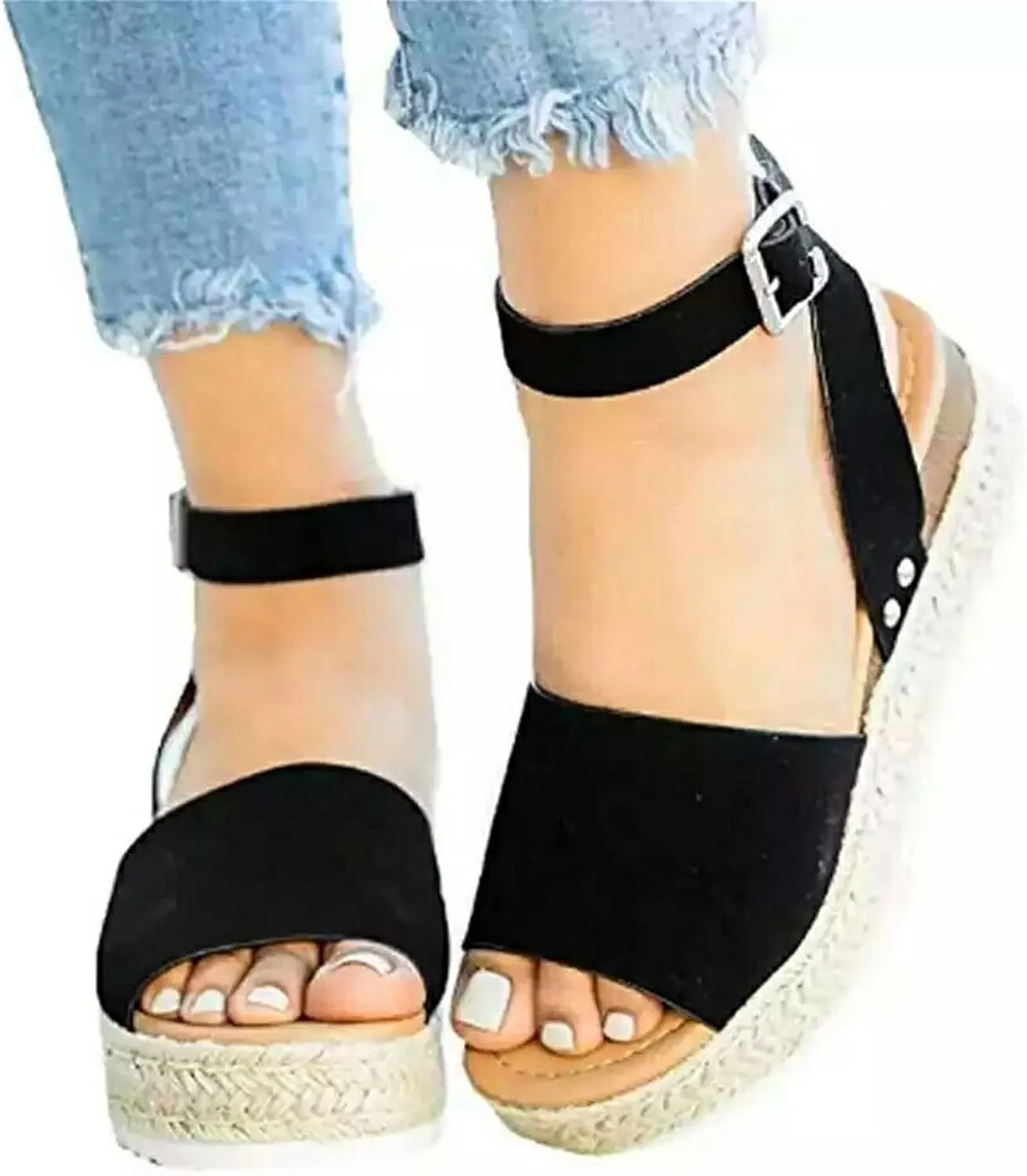 Platform Sandals for Women Buckle Ankle Strap Open Toe Espadrilles Wedge Casual Sandal Womens Platform Sandals Women Summer Beach Sandal