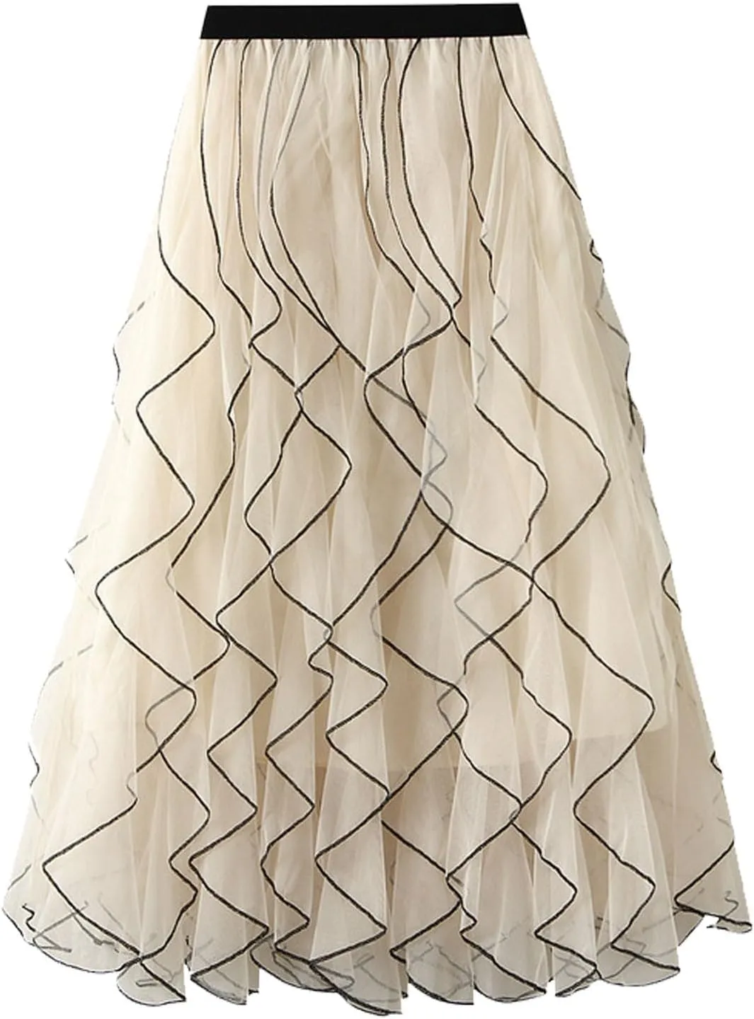 Pleated Skirts for Women Tulle Pleated Layered Tutu Skirt Ladies Ruffles Elegant Flowy Bridesmaid Wedding Midi Dress