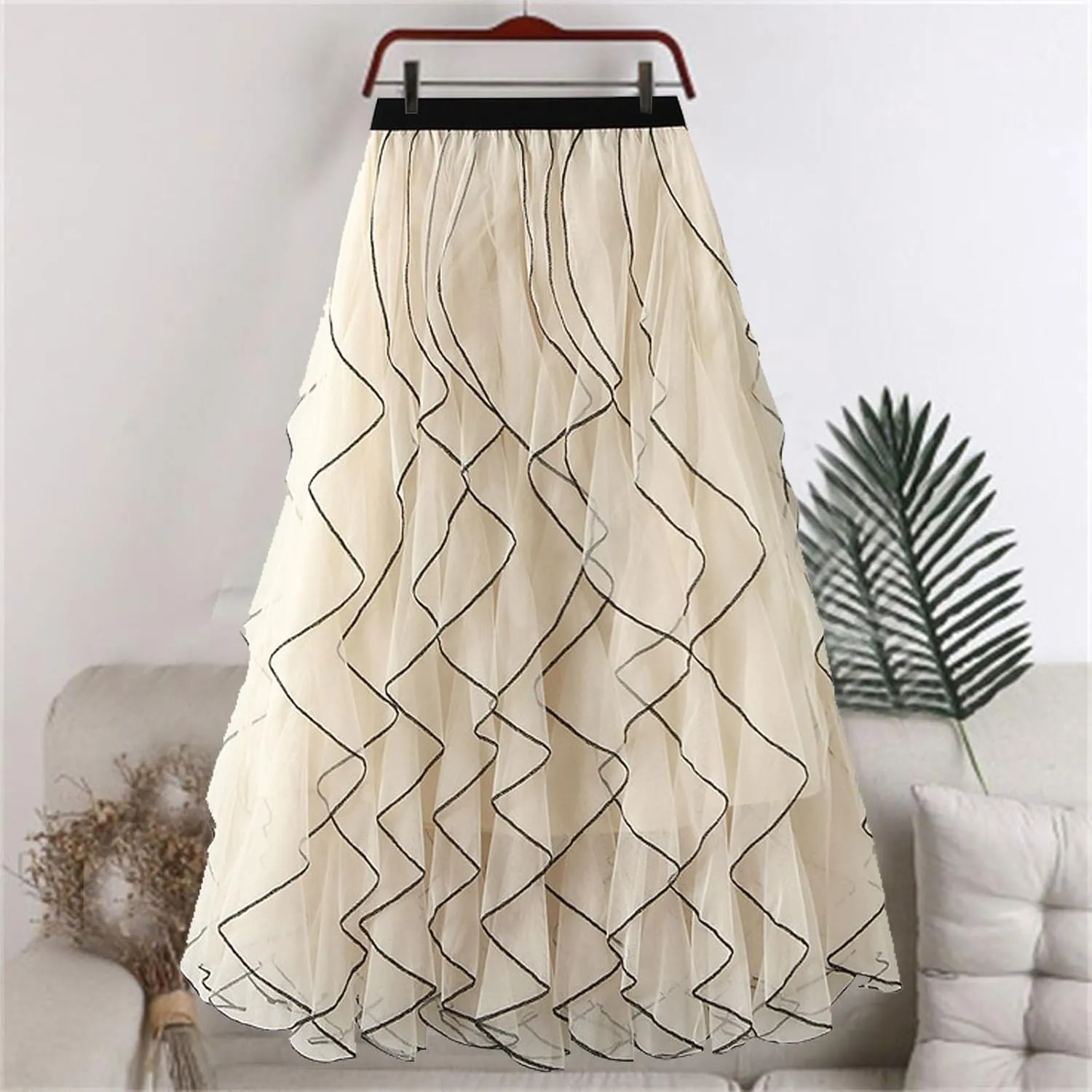 Pleated Skirts for Women Tulle Pleated Layered Tutu Skirt Ladies Ruffles Elegant Flowy Bridesmaid Wedding Midi Dress