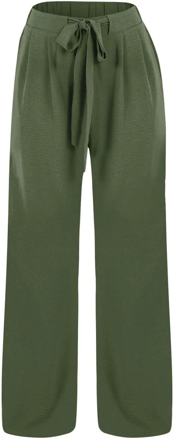 Plus Size Linen Pants for Women Summer Business Casual Boho Flowy Palazzo Pants Beach High Waisted Wide Leg Trousers