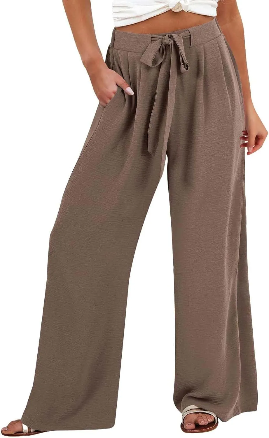 Plus Size Linen Pants for Women Summer Business Casual Boho Flowy Palazzo Pants Beach High Waisted Wide Leg Trousers