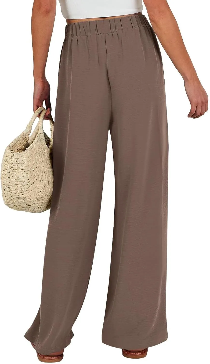Plus Size Linen Pants for Women Summer Business Casual Boho Flowy Palazzo Pants Beach High Waisted Wide Leg Trousers