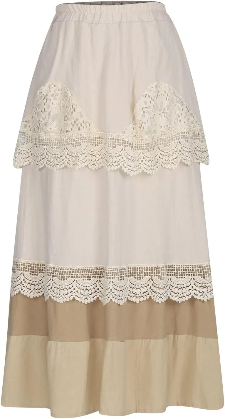 Plus Size Maxi Skirts for Women Summer Lace Tiered Mesh Layered Pleated Elastic High Waist Swing A-line Long Skirt