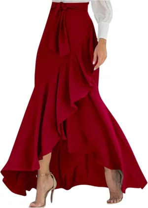 Plus Size Skirts for Women Formal Maxi Skirts Ruffle Solid Flowy Skirts,S-5XL