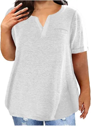 Plus Size Tops for Women Trendy V Neck Short Sleeve Summer Shirts Oversized Tunic Top Loose Fit Blouses Basic Tshirt
