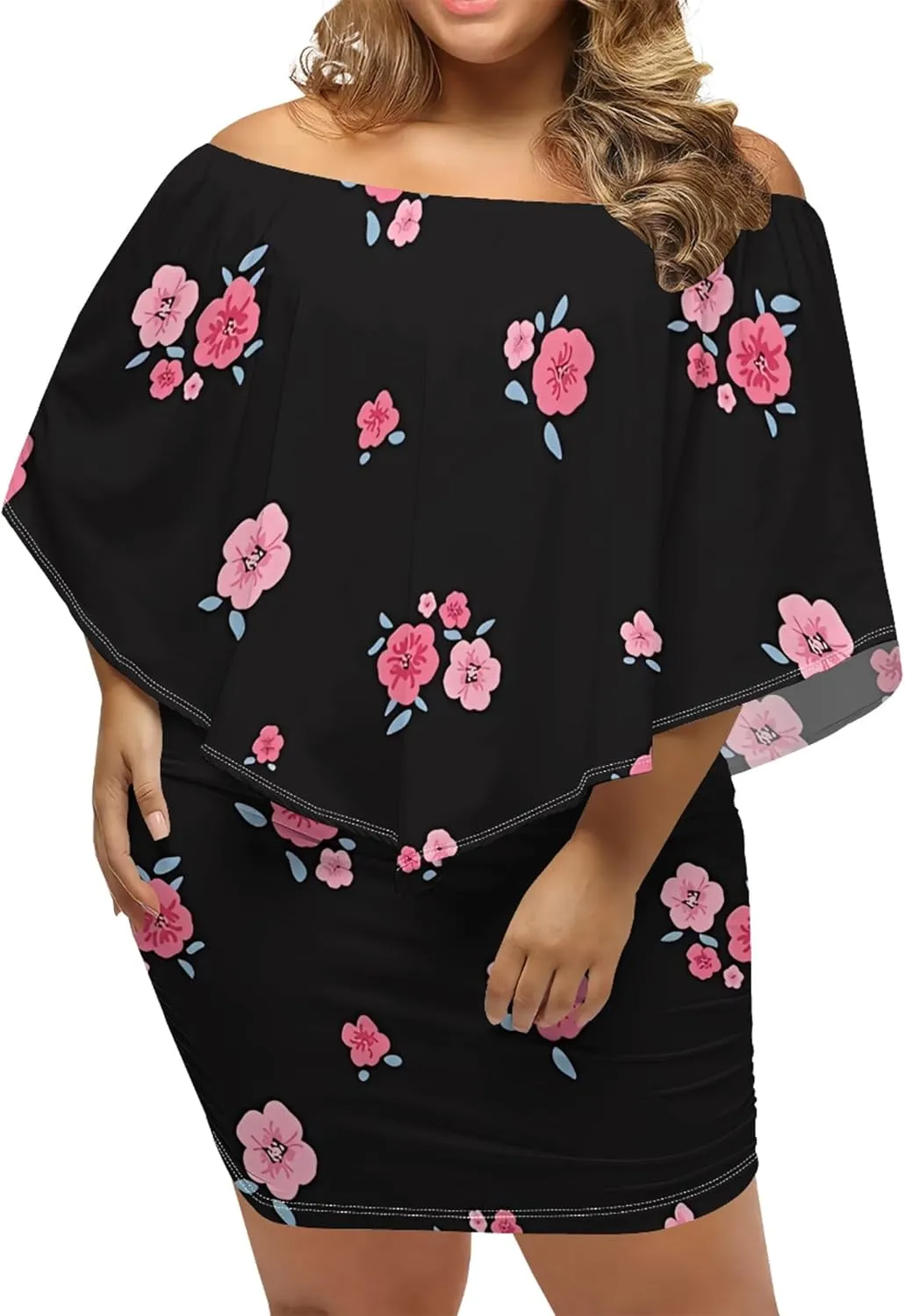 Plus Size Wedding Guest Dress Strapless Off Shoulder Ruched Bodycon Ruffles Sexy Wrap Elegant Mini Party Cocktail Club Dress
