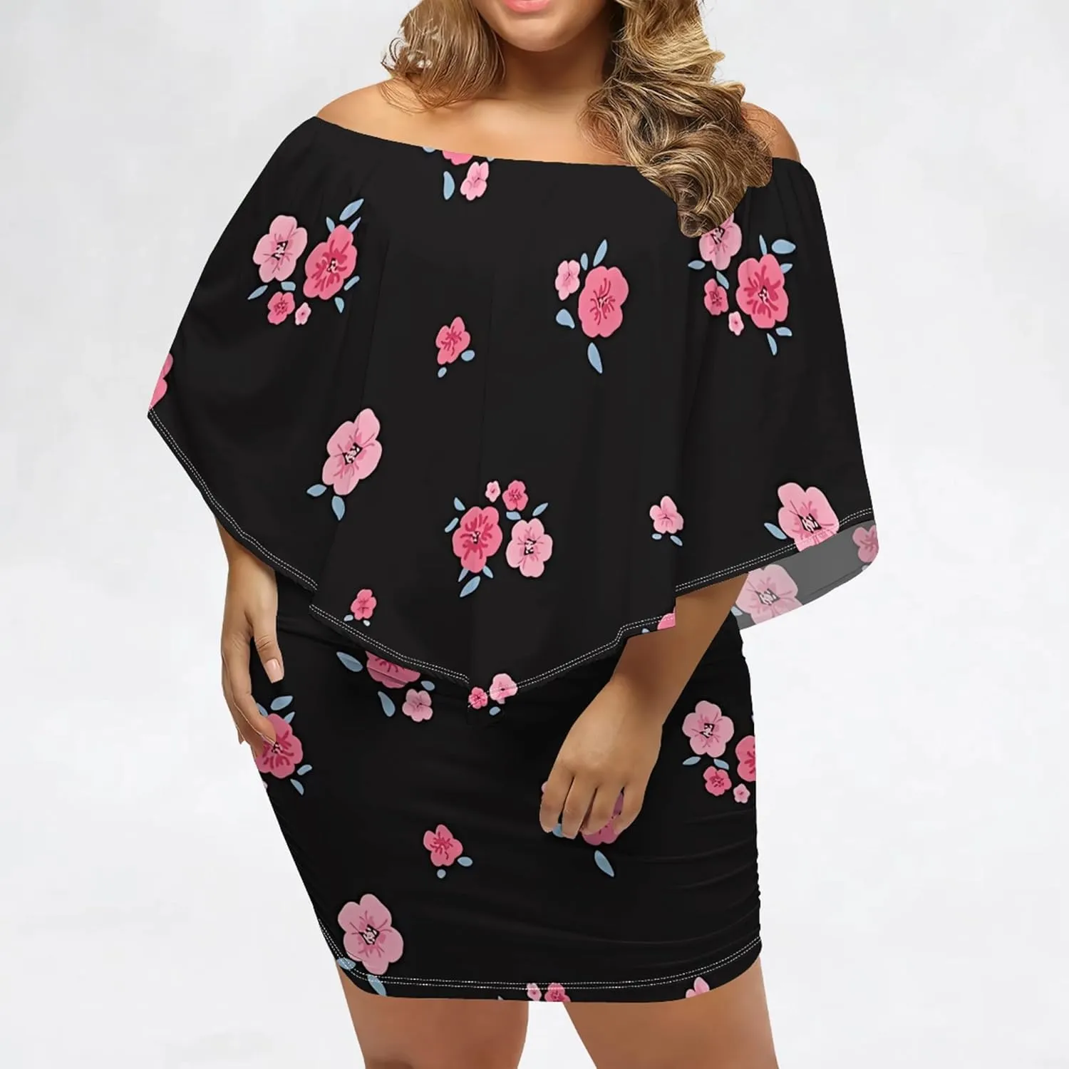 Plus Size Wedding Guest Dress Strapless Off Shoulder Ruched Bodycon Ruffles Sexy Wrap Elegant Mini Party Cocktail Club Dress
