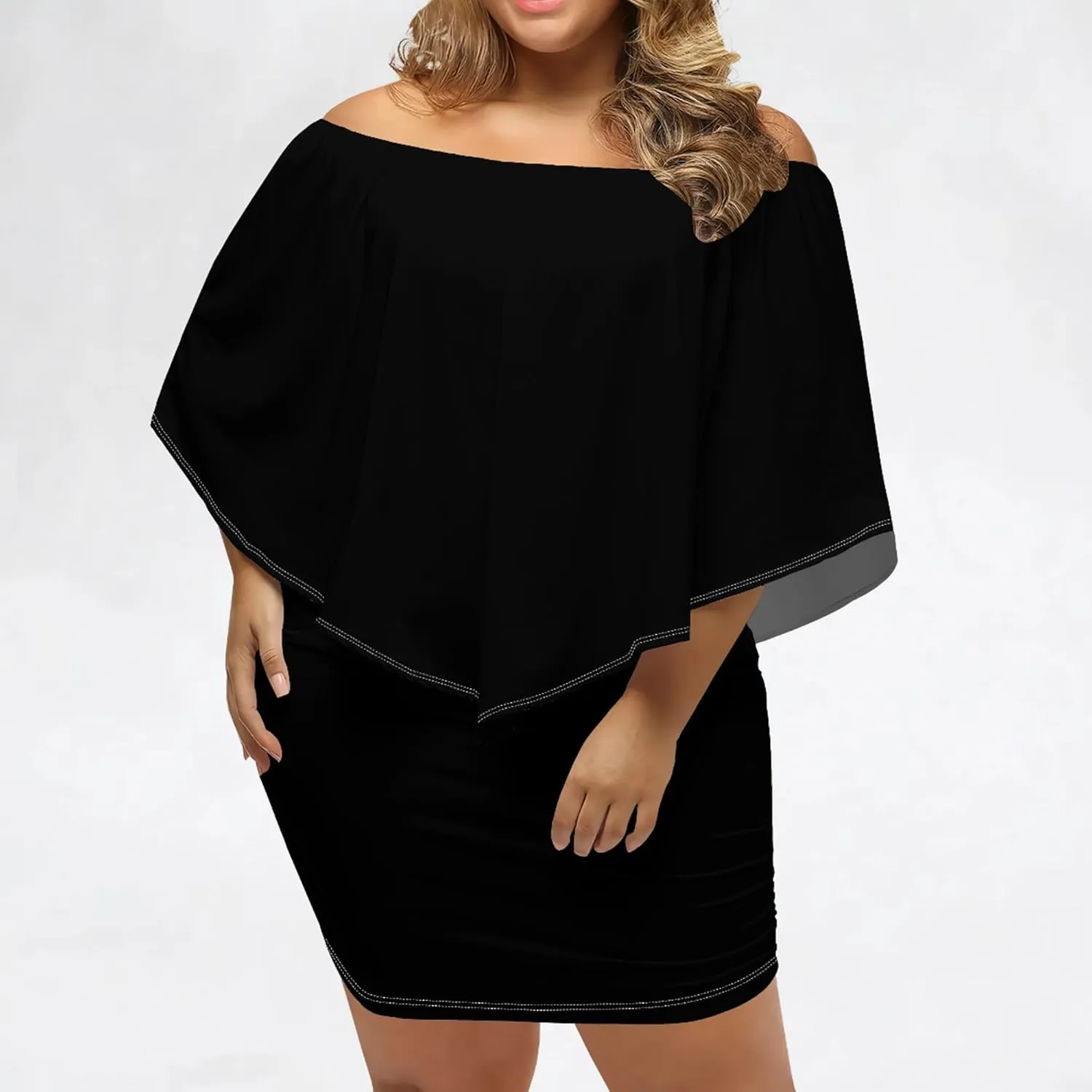 Plus Size Wedding Guest Dress Strapless Off Shoulder Ruched Bodycon Ruffles Sexy Wrap Elegant Mini Party Cocktail Club Dress