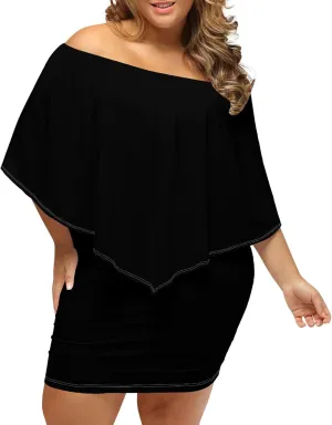 Plus Size Wedding Guest Dress Strapless Off Shoulder Ruched Bodycon Ruffles Sexy Wrap Elegant Mini Party Cocktail Club Dress