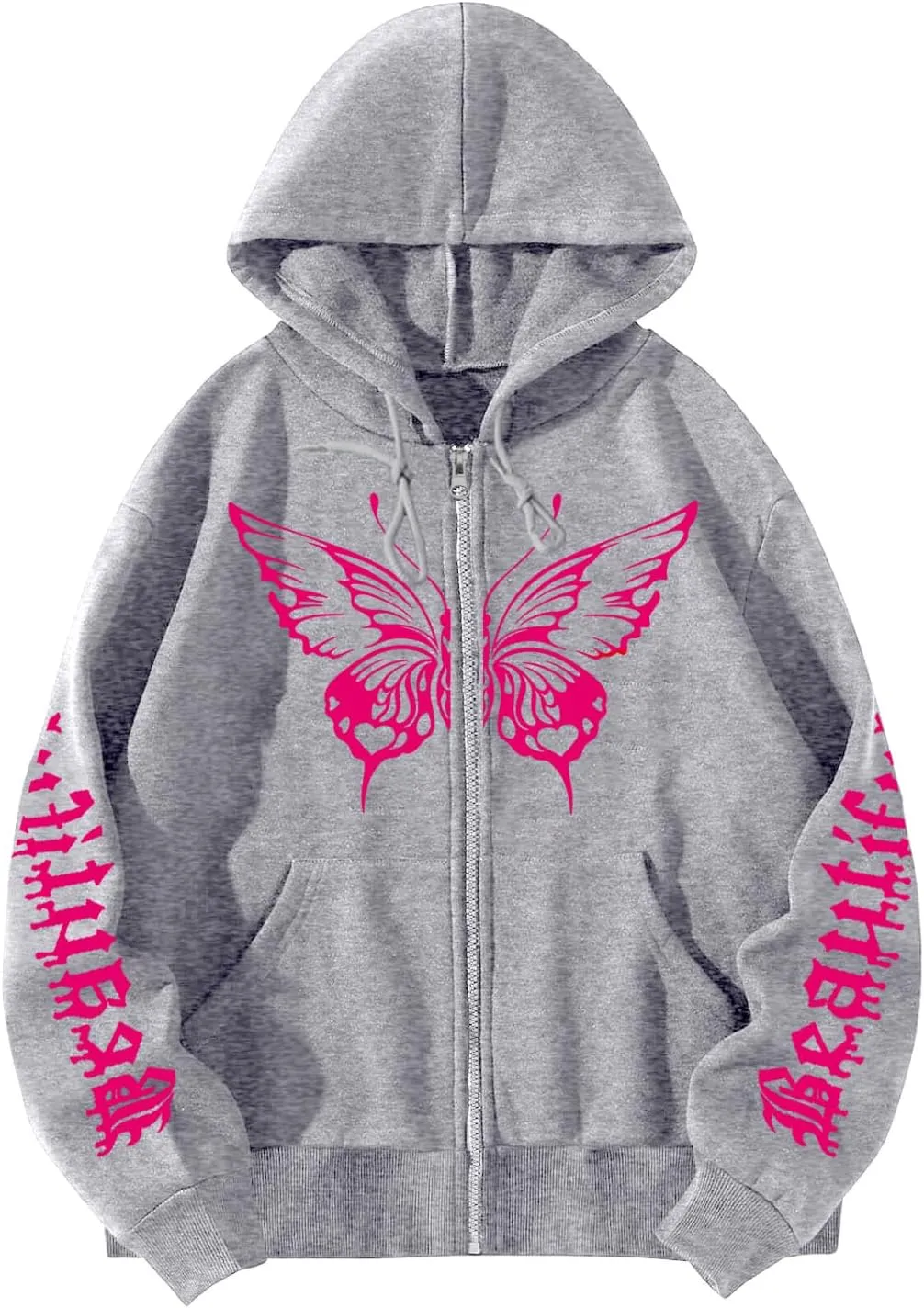 POHADON Butterfly Graphic Hoodies for Women Cyber Y2k Oversized Zip Up Pullover Aesthetic Sweatshirts Goth Alt Emo Streetwear