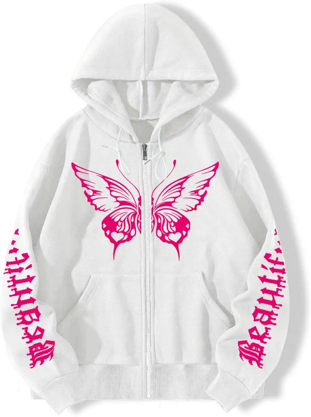 POHADON Butterfly Graphic Hoodies for Women Cyber Y2k Oversized Zip Up Pullover Aesthetic Sweatshirts Goth Alt Emo Streetwear
