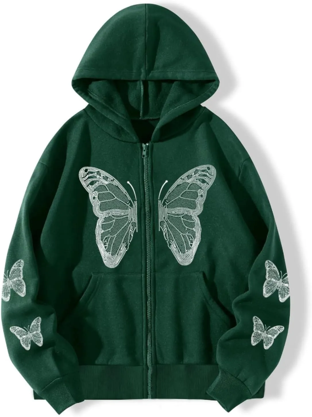 POHADON Women's Y2k Butterfly Zip Up Hoodie Oversized Graphic Print Sweatshirt Vintage Baggy Grunge Aesthetic Alt Emo Jackets