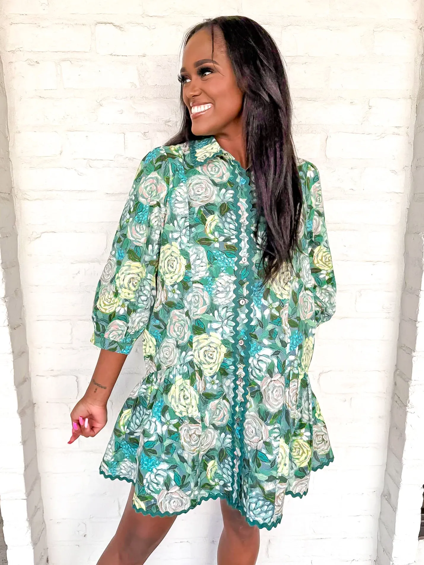 Positive Affirmations Dress Teal Green