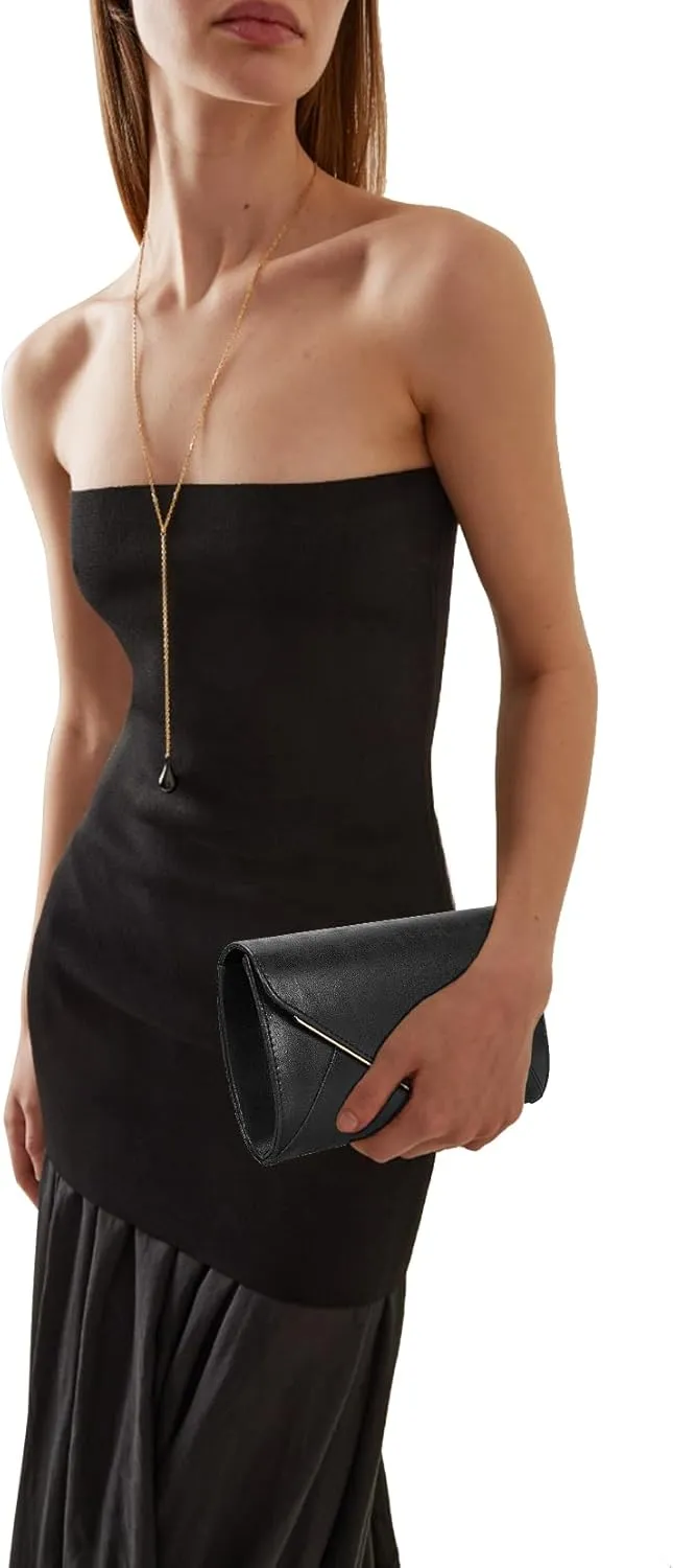 PU Leather Clutch Purses Women Evening Envelope Handbag Prom Wedding Party Foldover Bag