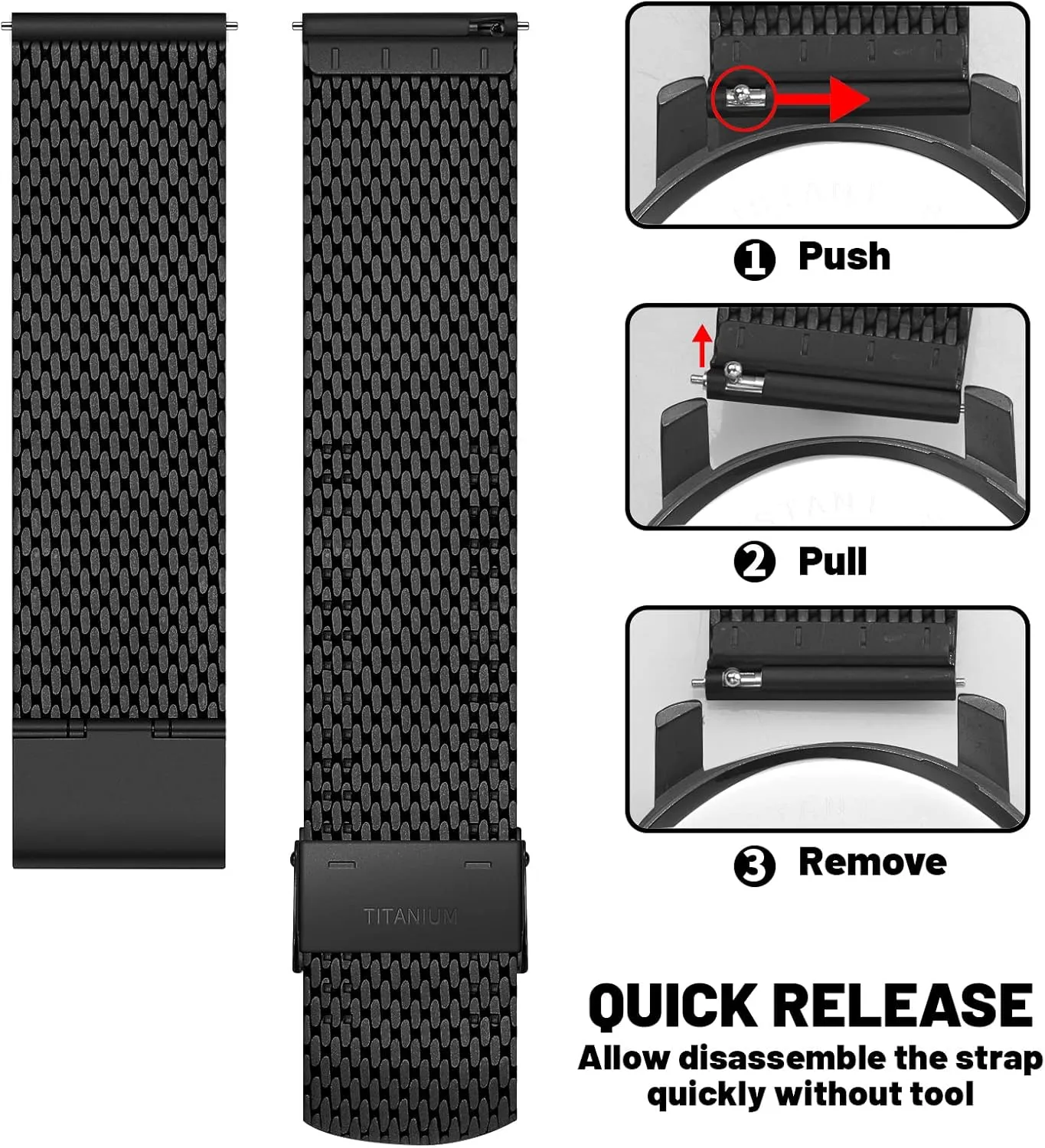 Pure Titanium Watch Band Men Women Quick Release Mesh Watches Strap Soft Lightweight Skin-Friendly Wristwatch Vented Titanium Metal Bracelet Compatible for Apple Junghans 19mm 20mm 21mm 22mm