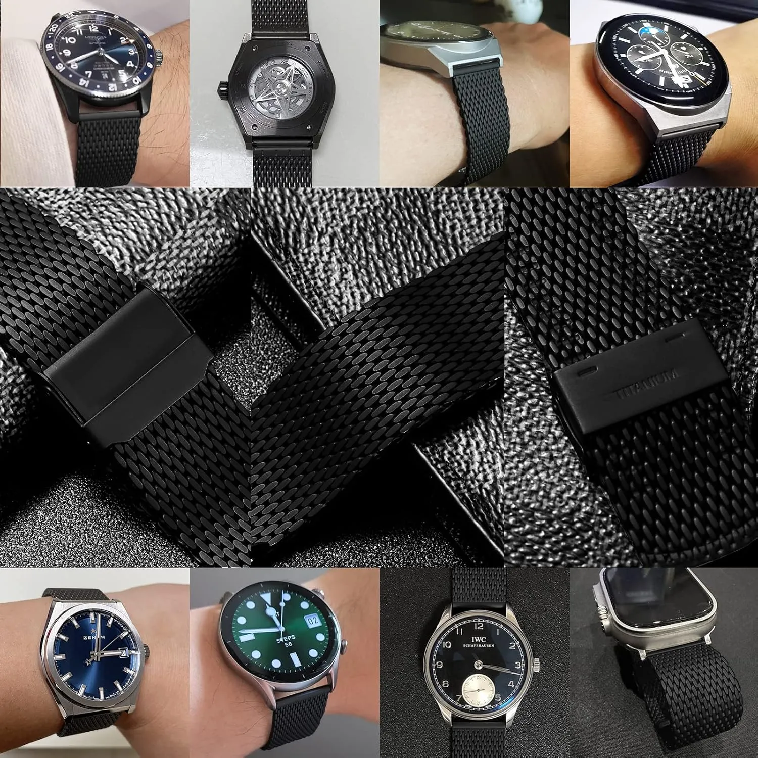 Pure Titanium Watch Band Men Women Quick Release Mesh Watches Strap Soft Lightweight Skin-Friendly Wristwatch Vented Titanium Metal Bracelet Compatible for Apple Junghans 19mm 20mm 21mm 22mm