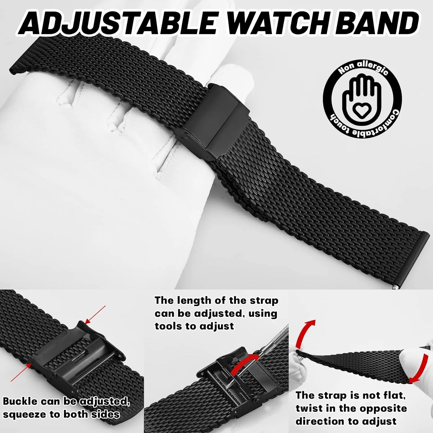 Pure Titanium Watch Band Men Women Quick Release Mesh Watches Strap Soft Lightweight Skin-Friendly Wristwatch Vented Titanium Metal Bracelet Compatible for Apple Junghans 19mm 20mm 21mm 22mm