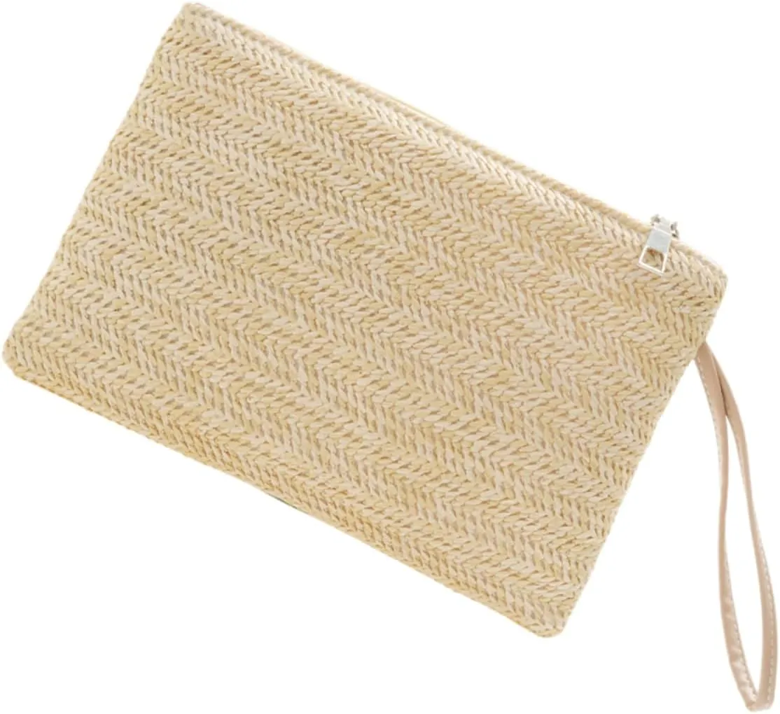 Rattan Bag for Women Saddle Bag Purse Zipper Handheld Coin Purse for Beach