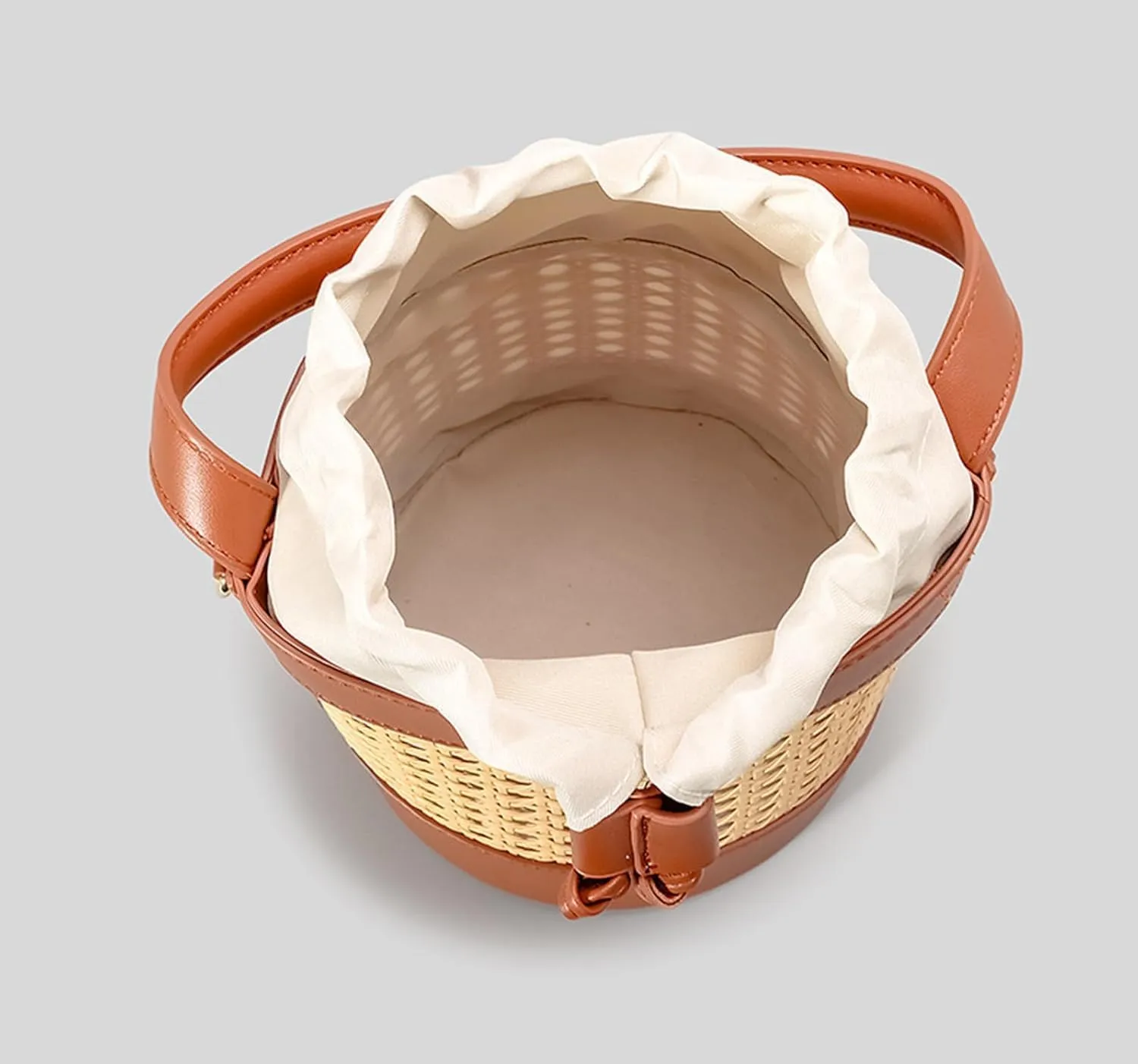 Rattan Bag for Women Straw Tote Bucket Bag PU Leather Summer Travel Beach Bag Holiday Purses