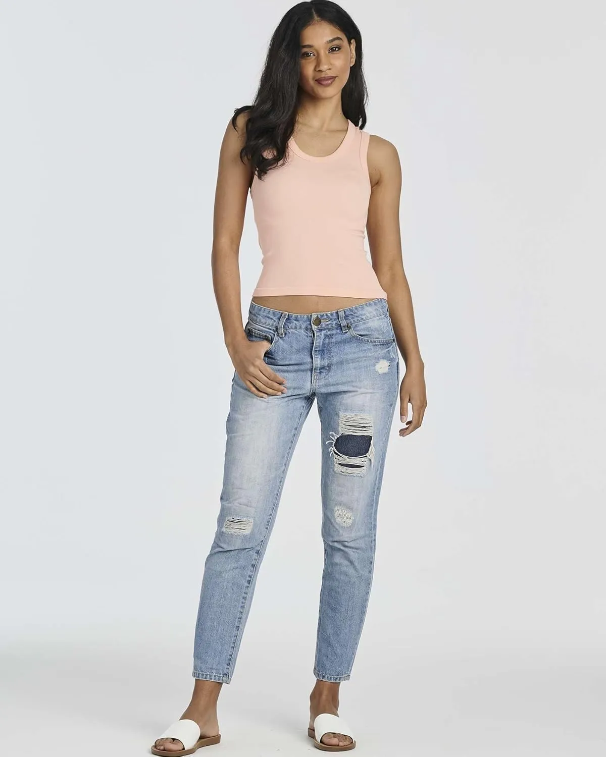 Real Essentials 5 Pack: Women's Seamless Ribbed Sleeveless Cropped Scoop Neck Tank Top - Casual Crop Top