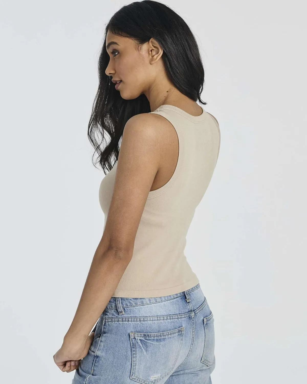 Real Essentials 5 Pack: Women's Seamless Ribbed Sleeveless Cropped Scoop Neck Tank Top - Casual Crop Top