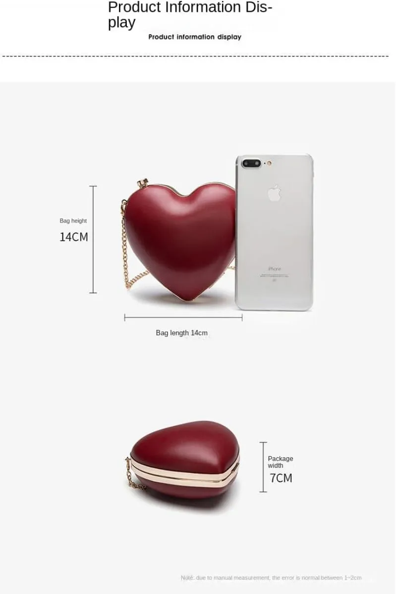 Red Heart Purse for Women Cute Burgundy Clutch with Metal Chain Crossbody Bag Wedding Party Evening Bag Y2k Bags