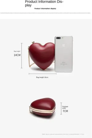 Red Heart Purse for Women Cute Burgundy Clutch with Metal Chain Crossbody Bag Wedding Party Evening Bag Y2k Bags