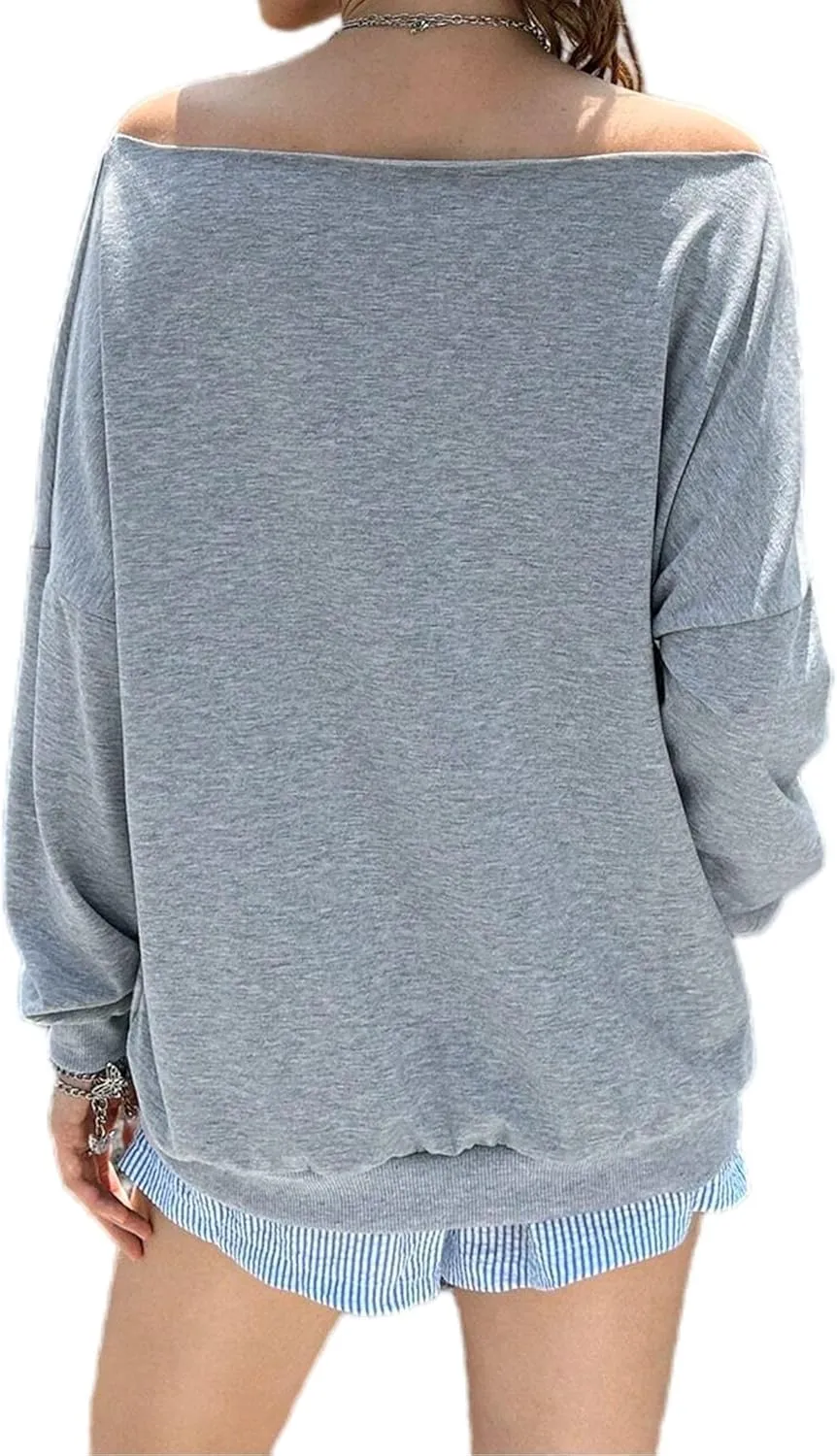 Remidoo Womens Off Shoulder Sweatshirt Drop Shoulder Oversized Long Sleeve Pullover Top