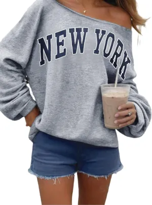 Remidoo Womens Off Shoulder Sweatshirt Drop Shoulder Oversized Long Sleeve Pullover Top