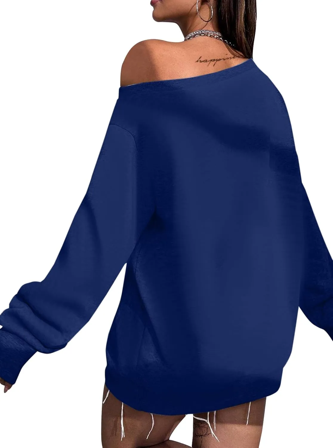Remidoo Womens Off Shoulder Sweatshirt Drop Shoulder Oversized Long Sleeve Pullover Top
