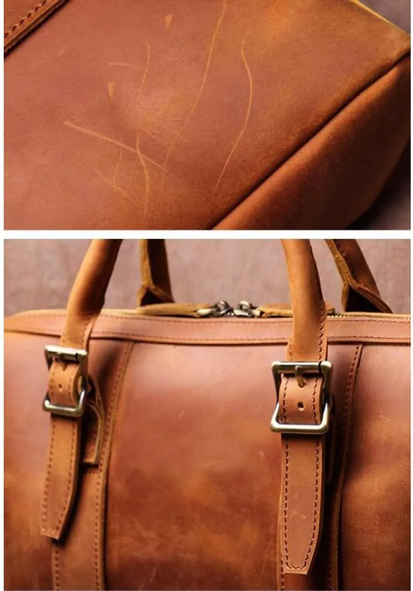 Retro Genuine Leather Laptop Bags Business Briefcases Mens Handbags Crossbody Bags Messenger Shoulder Bags 15.3Inch