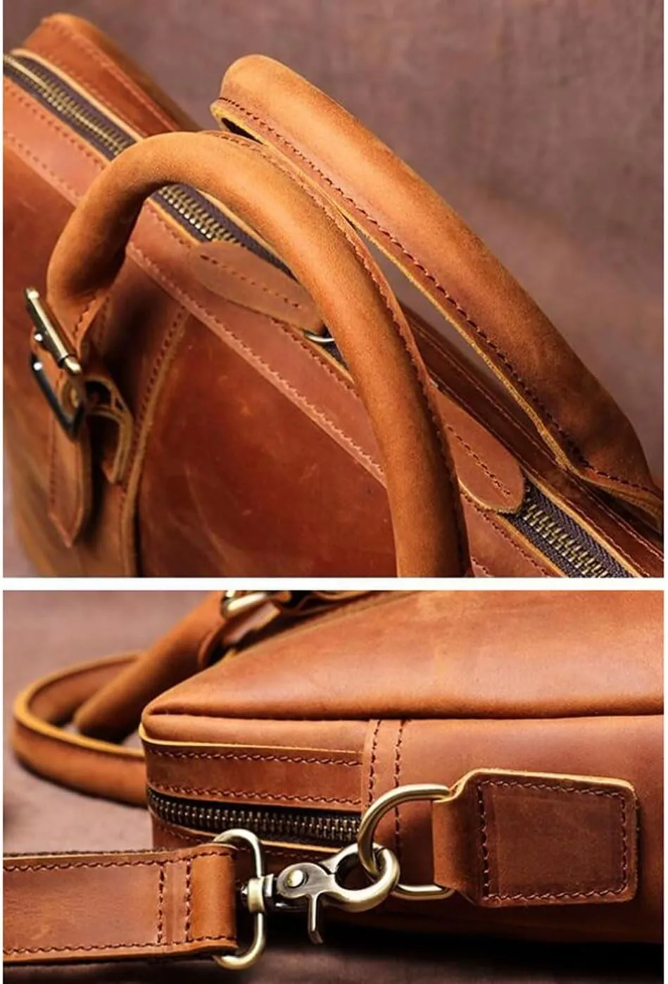 Retro Genuine Leather Laptop Bags Business Briefcases Mens Handbags Crossbody Bags Messenger Shoulder Bags 15.3Inch