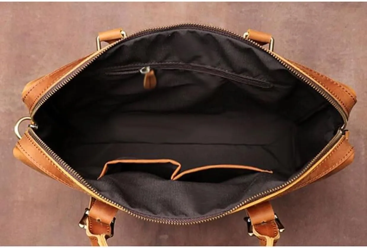 Retro Genuine Leather Laptop Bags Business Briefcases Mens Handbags Crossbody Bags Messenger Shoulder Bags 15.3Inch