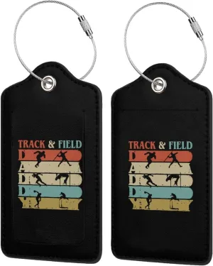 Retro Vintage Track and Field Leather Baggage Bag Luggage Tags with Stainless Steel Loop and Privacy Cover, 2 PCS, Black
