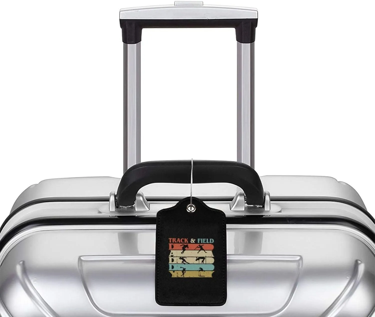 Retro Vintage Track and Field Leather Baggage Bag Luggage Tags with Stainless Steel Loop and Privacy Cover, 2 PCS, Black