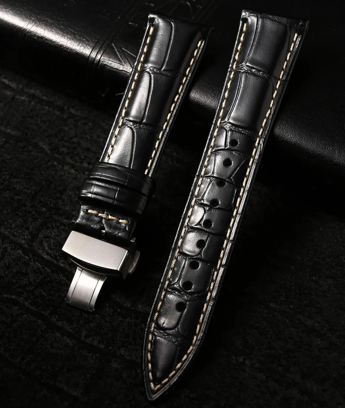 REZERO Leather Watch Bands for Men, Quick Release Watch Straps, Luxury Italian Alligator Grain Embossed Band Replacements 19mm 20mm 21mm 22mm