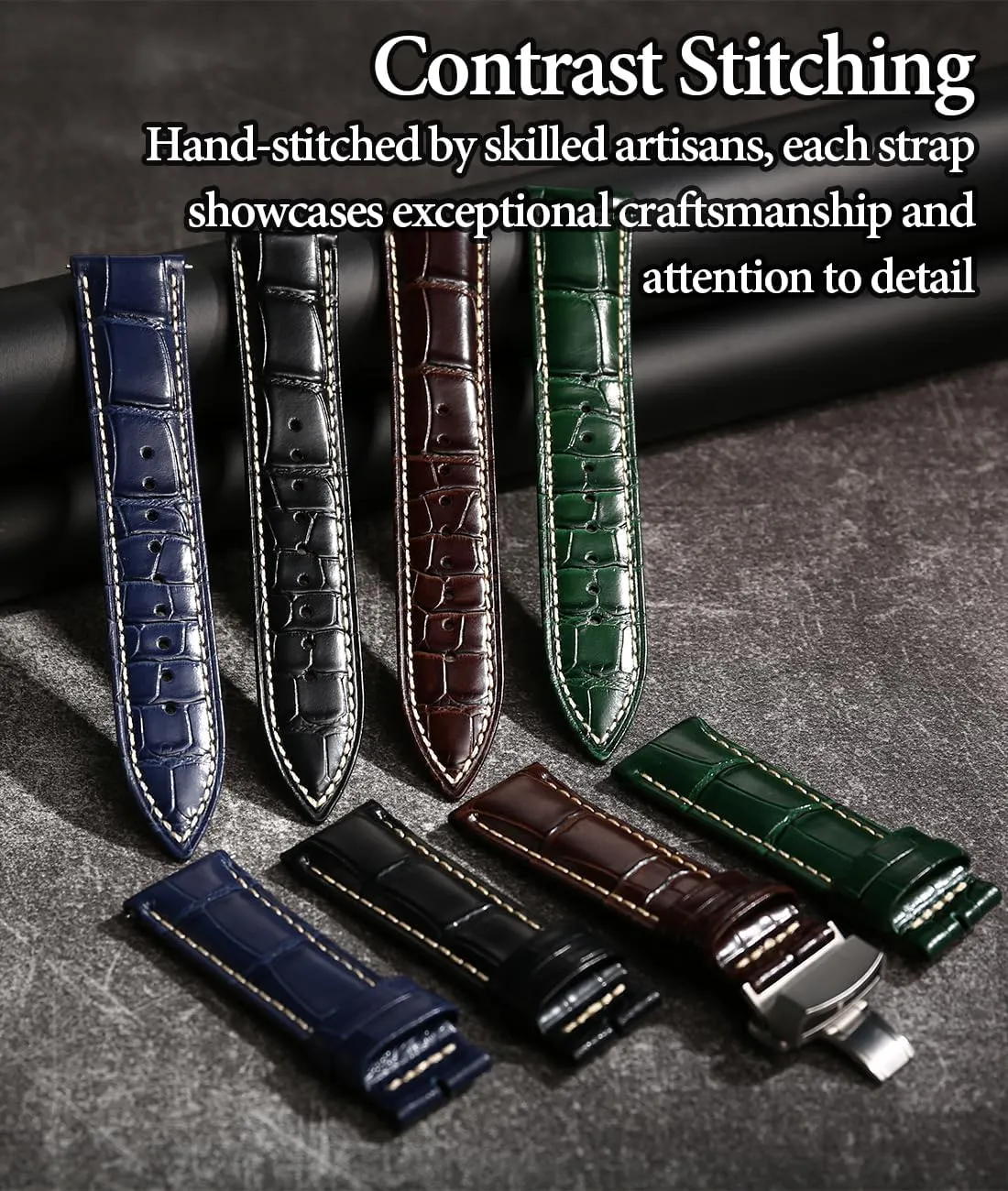 REZERO Leather Watch Bands for Men, Quick Release Watch Straps, Luxury Italian Alligator Grain Embossed Band Replacements 19mm 20mm 21mm 22mm