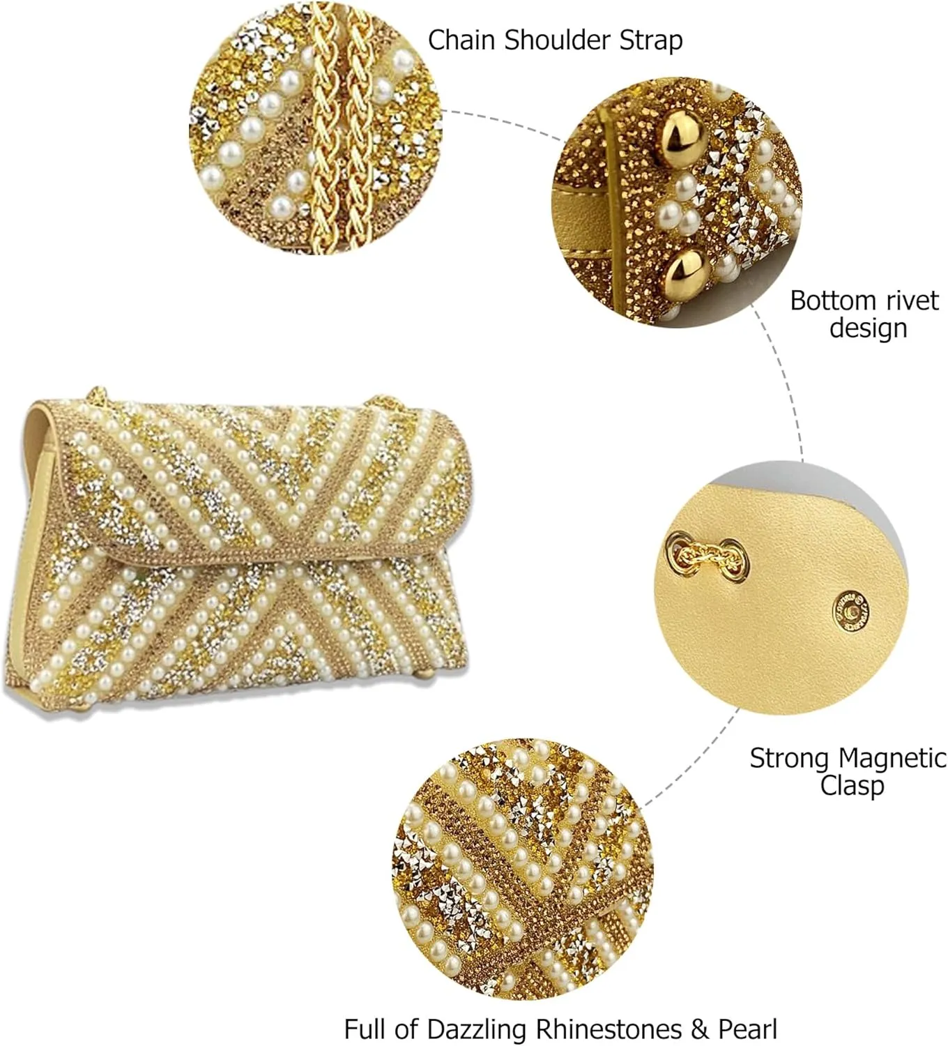 Rhinestones Clutch Purses for Women Chain Shoulder Bags Sparkly Evening Bags for Cocktail Prom Party Wedding