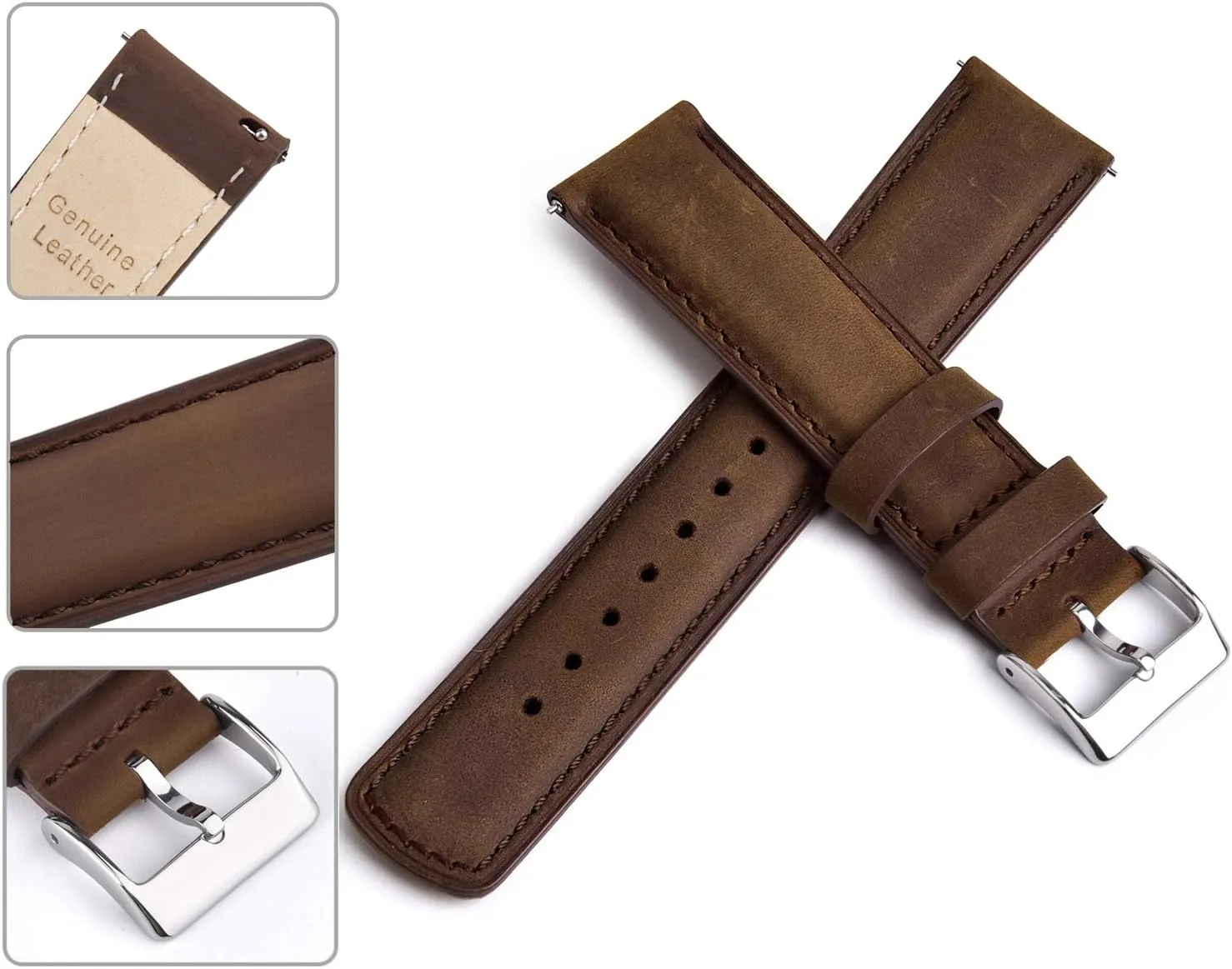 Ritche Christmas Gift Quick Release Leather Watch Bands Genuine Watch Straps for Men Women- 18mm 20mm 21mm 22mm 23mm 24mm Top Grain Leather Watch Strap, White Elephant Gifts, Stocking Stuffers for Men
