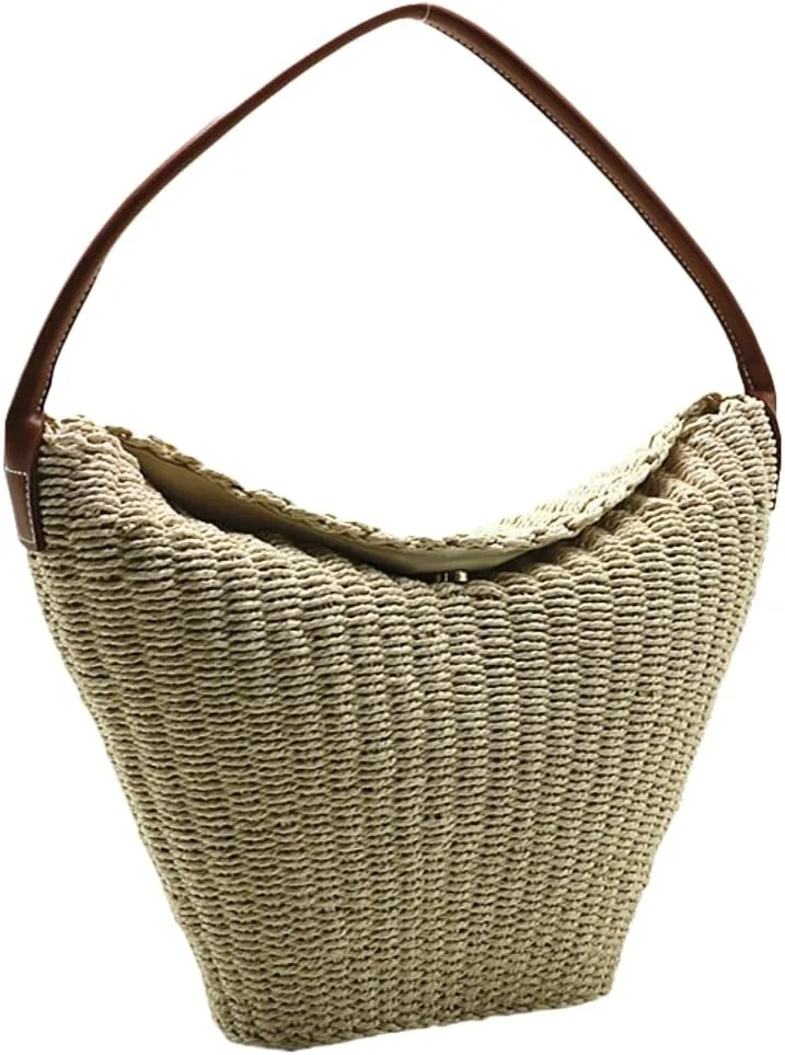 Rungion Womens Straw Shoulder Bag Large Rattan Woven Bucket Tote Purse Handmade Summer Beach Top Handle Handbags 2025