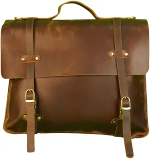 Rustic Vintage Buffalo Leather Laptop Messenger Briefcase Satchel Bag for Men 16 Inch, Brown