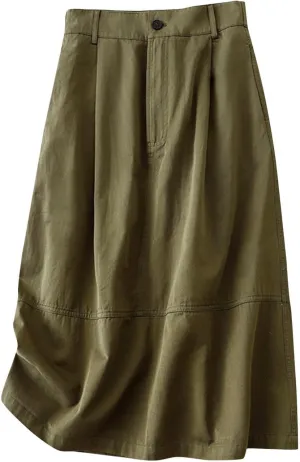 Ruziyoog Women Summer Casual Skirts A-Line Pleated High Waist Skirt Flowy Swing Elegant Dressy Casual Work Midi Skirts