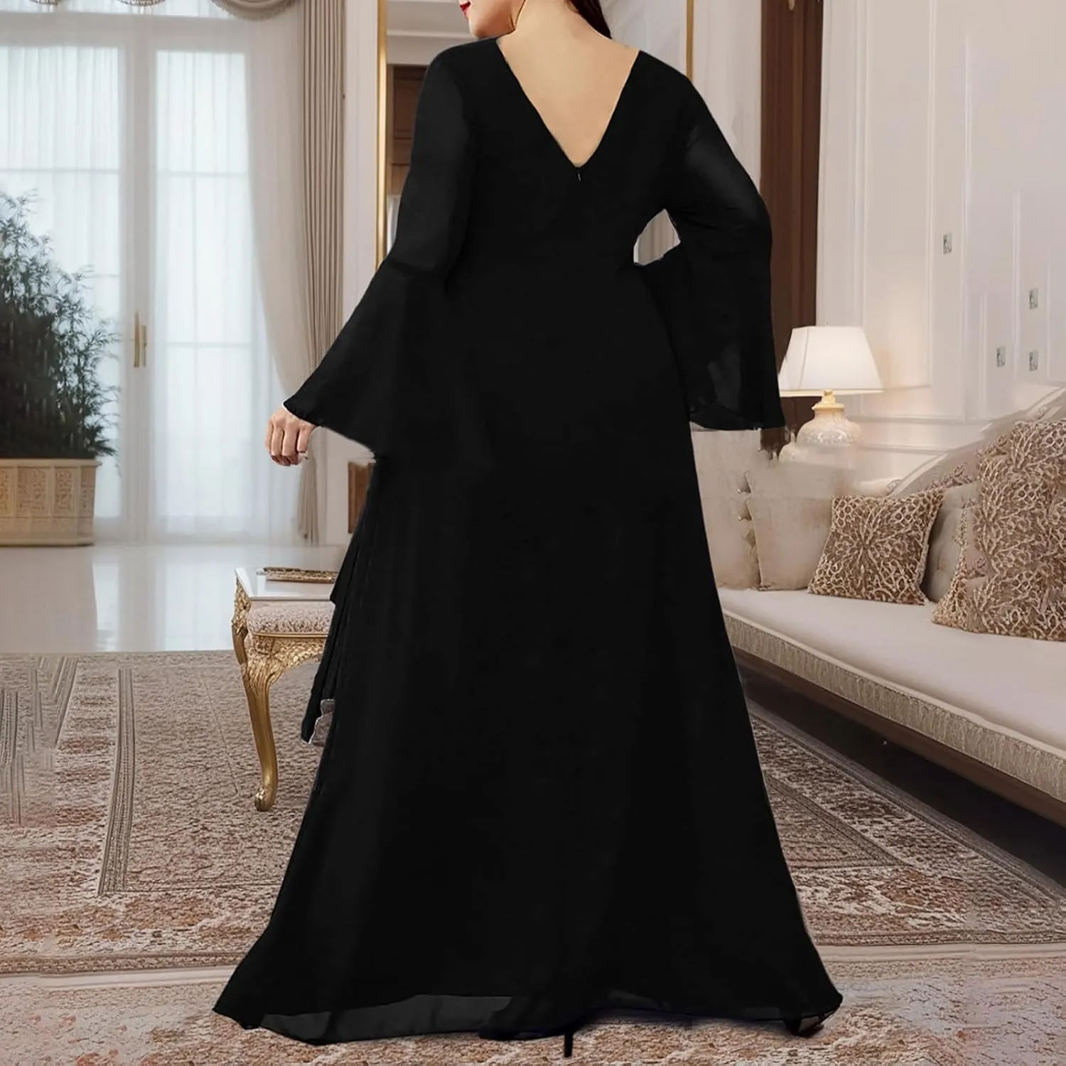 Ruziyoog Women's Plus Size Chiffon Cocktail Dress Casual Ruffle Sleeve Formal Evening Party Gown 2025 Wedding Guest Dress